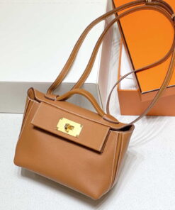 Replica Hermes Mini 2424 Leather 21cm H230262 Brown 2