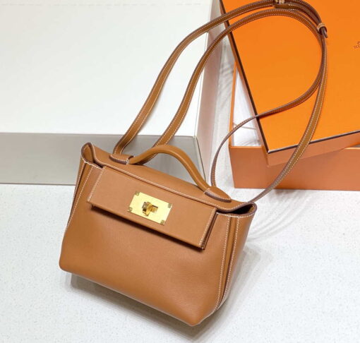 Replica Hermes Mini 2424 Leather 21cm H230262 Brown 2