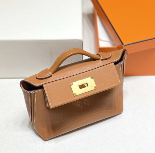 Replica Hermes Mini 2424 Leather 21cm H230262 Brown 3