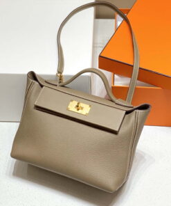 Replica Hermes Kelly 2424 Leather 29cm H230267 Elephant gray Shoulder bag 2