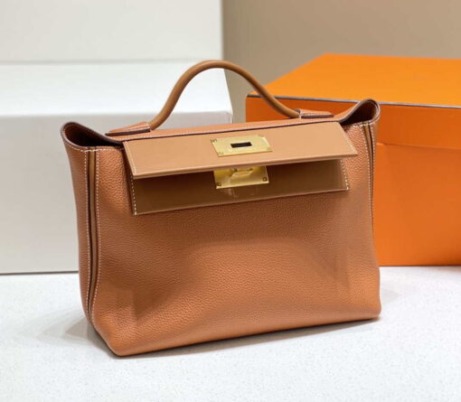 Replica Hermes Kelly 2424 Leather 29cm H230267 Brown Shoulder bag 3