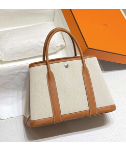 Replica Hermes Beige Canvas and Brown leather Garden Party 30cm Bag H239052