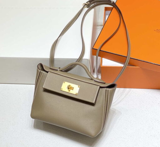 Replica Hermes Mini Kelly 2424 Leather 21cm H230265 Elephant gray 2