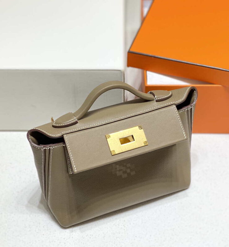 Replica Hermes Mini Kelly 2424 Leather 21cm H230265 Elephant gray 3