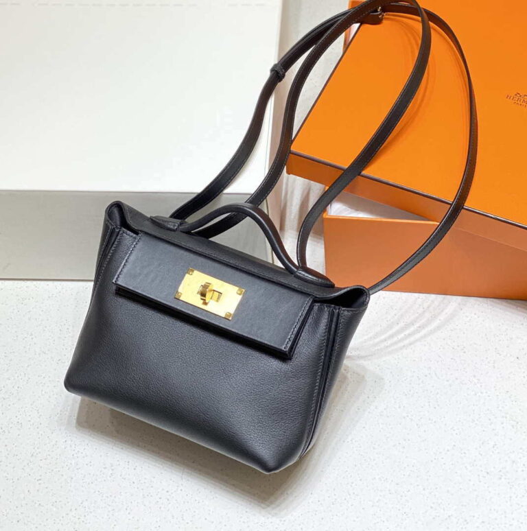 Replica Hermes Mini 2424 Leather 21cm H230263 Black 2