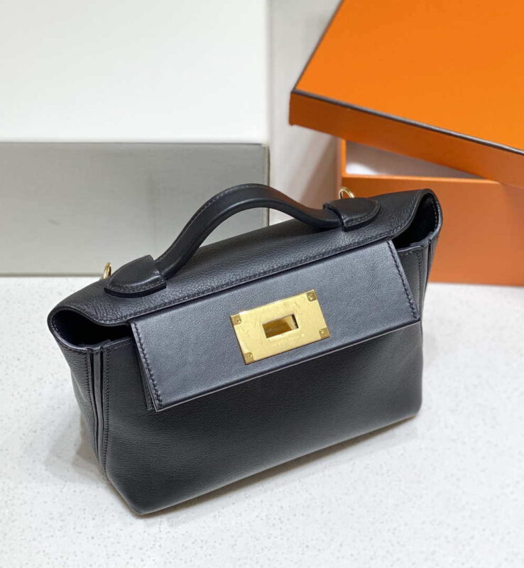 Replica Hermes Mini 2424 Leather 21cm H230263 Black 3