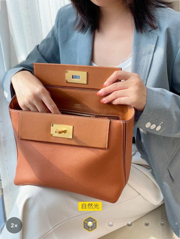 Replica Hermes Mini 2424 Leather 21cm H230262 Brown 9