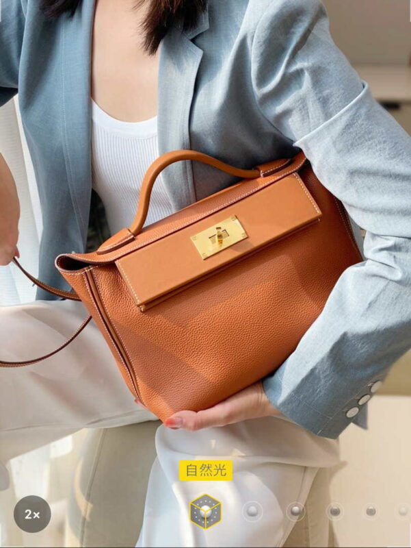 Replica Hermes Mini 2424 Leather 21cm H230262 Brown 10