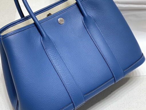 Replica Hermes Blue Clemence Garden Party 30cm Bag H239040 5