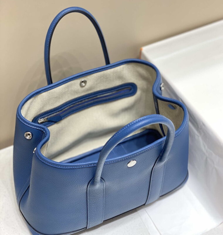 Replica Hermes Blue Clemence Garden Party 30cm Bag H239040 8