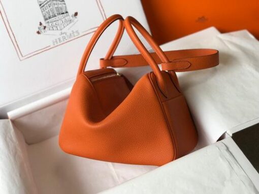 Replica Hermes Lindy 26cm Designer Tote Shoulder Bags Orange Gold 2