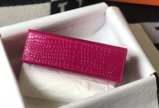 Replica Hermes Mini Kelly Pouchette Crocodile Leather H230236 Rose Red 7