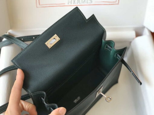 Replica Hermes Kelly Danse 22cm Leather Bag 20354 Dark Green 8