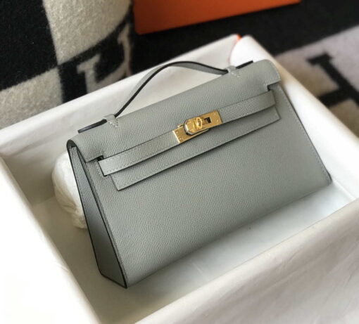 Replica Hermes Mini Kelly Pouchette Epsom Leather H230232 Glacier Blue 2