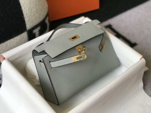 Replica Hermes Mini Kelly Pouchette Epsom Leather H230232 Glacier Blue 3