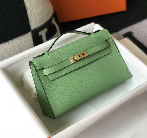 Replica Hermes Mini Kelly Pouchette Epsom Leather H230229 Green 2