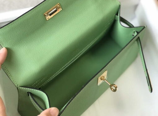 Replica Hermes Mini Kelly Pouchette Epsom Leather H230229 Green 8