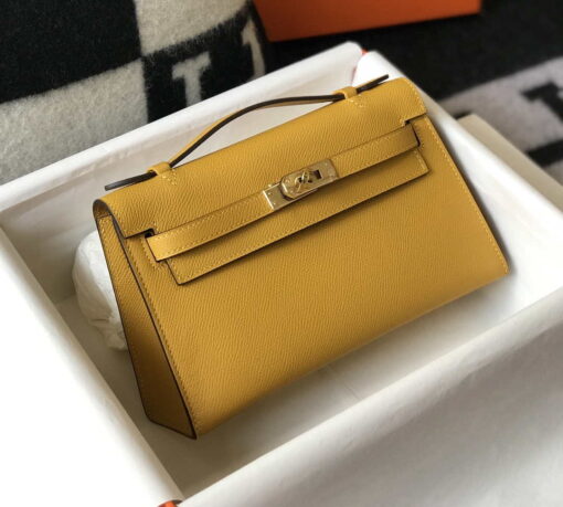 Replica Hermes Mini Kelly Pouchette Epsom Leather H230228 Yellow 2