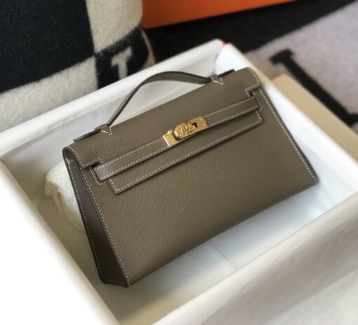 Replica Hermes Mini Kelly Pouchette H230223 Epsom Leather Elephant Grey 2