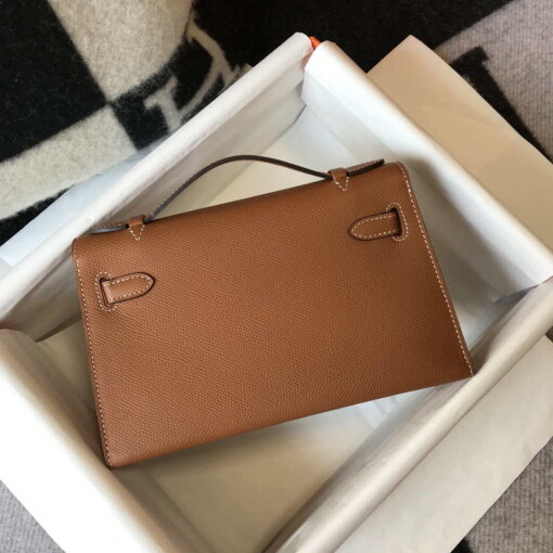 Replica Hermes Mini Kelly Pouchette H230223 Epsom Leather Brown