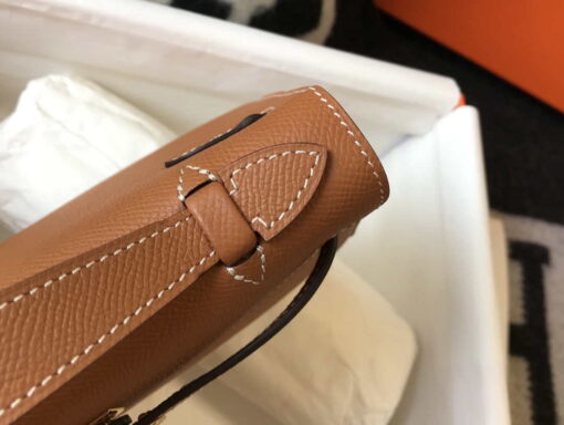 Replica Hermes Mini Kelly Pouchette H230223 Epsom Leather Brown 5