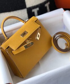 Replica Hermes Kelly Bag Hermes 19CM Epsom Shoulder Mini Bag Yellow 20463 2