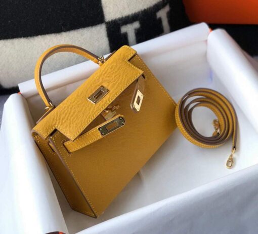 Replica Hermes Kelly Bag Hermes 19CM Epsom Shoulder Mini Bag Yellow 20463 2