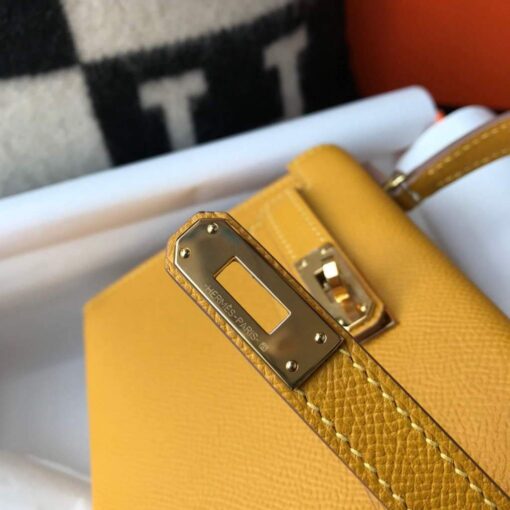 Replica Hermes Kelly Bag Hermes 19CM Epsom Shoulder Mini Bag Yellow 20463 5