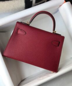 Replica Hermes Kelly Bag Hermes 19CM Epsom Shoulder Mini Bag Wine red 20462