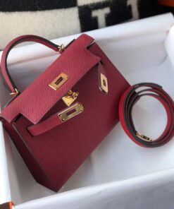 Replica Hermes Kelly Bag Hermes 19CM Epsom Shoulder Mini Bag Wine red 20462 2