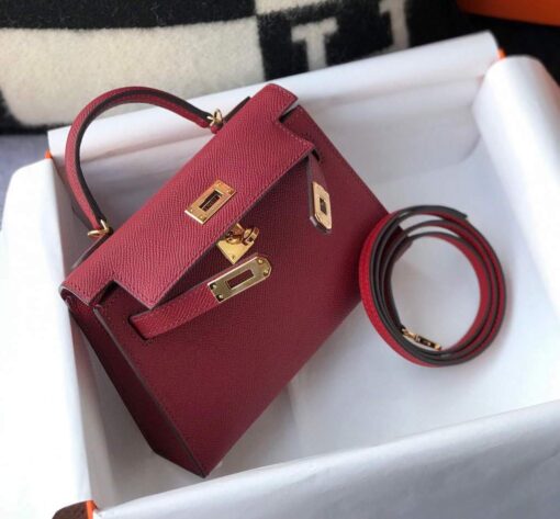 Replica Hermes Kelly Bag Hermes 19CM Epsom Shoulder Mini Bag Wine red 20462 2