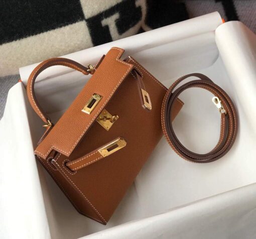 Replica Hermes Kelly Bag Hermes 19CM Epsom Shoulder Mini Bag Tan 20467 4