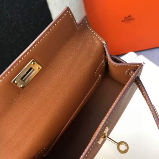 Replica Hermes Kelly Bag Hermes 19CM Epsom Shoulder Mini Bag Tan 20467 8