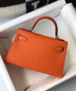 Replica Hermes Kelly Bag Hermes 19CM Epsom Shoulder Mini Bag Orange 20464