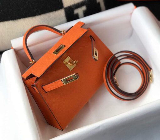 Replica Hermes Kelly Bag Hermes 19CM Epsom Shoulder Mini Bag Orange 20464 4