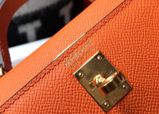 Replica Hermes Kelly Bag Hermes 19CM Epsom Shoulder Mini Bag Orange 20464 5