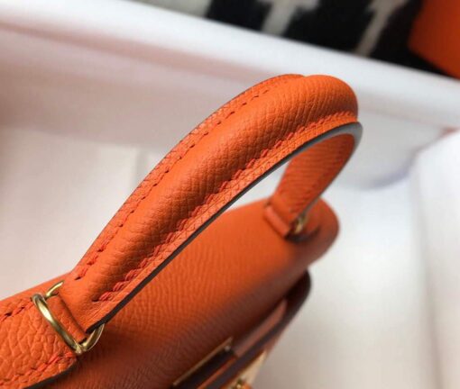 Replica Hermes Kelly Bag Hermes 19CM Epsom Shoulder Mini Bag Orange 20464 6