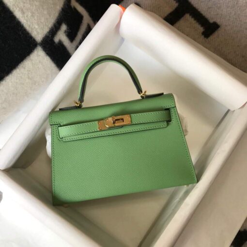 Replica Hermes Kelly Bag Hermes 19CM Epsom Shoulder Mini Bag Light green 20470 2