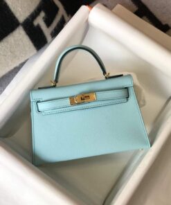 Replica Hermes Kelly Bag Hermes 19CM Epsom Shoulder Mini Bag Light blue 20473 2