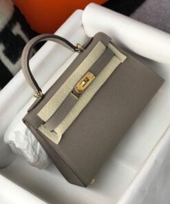 Replica Hermes Kelly Bag Hermes 19CM Epsom Shoulder Mini Bag Gray 20468 2