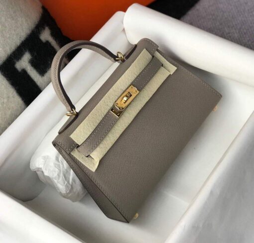 Replica Hermes Kelly Bag Hermes 19CM Epsom Shoulder Mini Bag Gray 20468 2