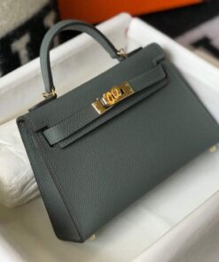 Replica Hermes Kelly Bag Hermes 19CM Epsom Shoulder Mini Bag Dark gray 20474 2