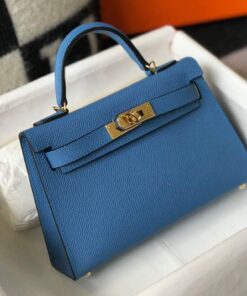 Replica Hermes Kelly Bag Hermes 19CM Epsom Shoulder Mini Bag Blue 20476 2