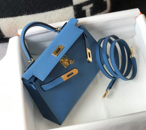 Replica Hermes Kelly Bag Hermes 19CM Epsom Shoulder Mini Bag Blue 20476 3