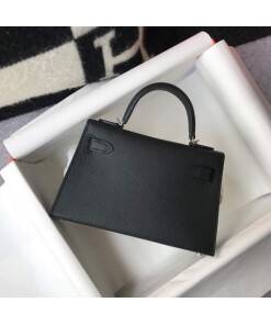 Replica Hermes Kelly Bag Hermes 19CM Epsom Shoulder Mini Bag Black Silver buckle 20456