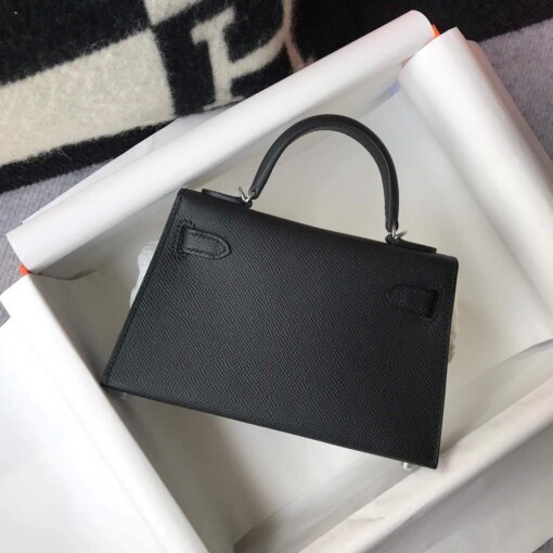 Replica Hermes Kelly Bag Hermes 19CM Epsom Shoulder Mini Bag Black Silver buckle 20456