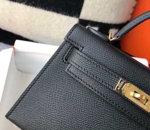 Replica Hermes Kelly Bag Hermes 19CM Epsom Shoulder Mini Bag Black Gold buckle 20455 8