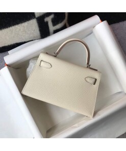 Replica Hermes Kelly Bag Hermes 19CM Epsom Shoulder Mini Bag Beige Silver buckle 20457