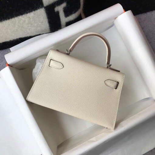 Replica Hermes Kelly Bag Hermes 19CM Epsom Shoulder Mini Bag Beige Silver buckle 20457