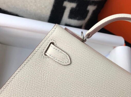 Replica Hermes Kelly Bag Hermes 19CM Epsom Shoulder Mini Bag Beige Silver buckle 20457 6